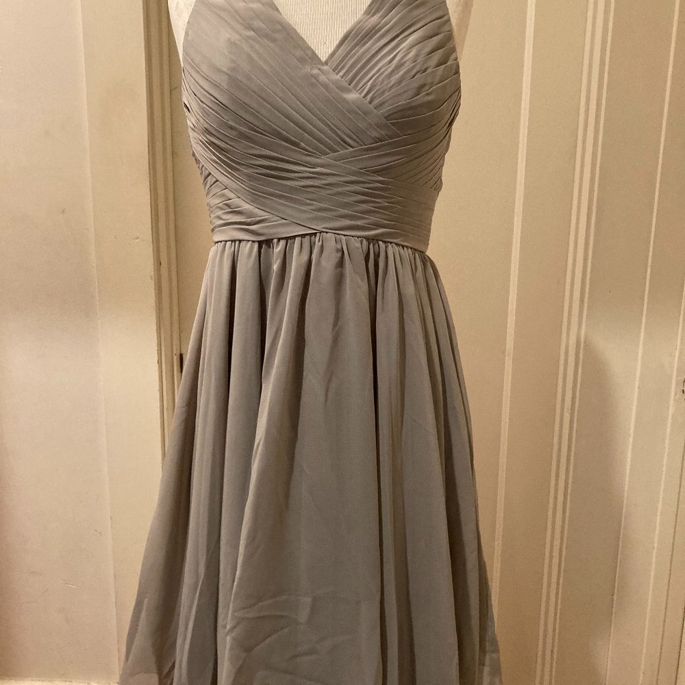 Three beautiful short bridesmaids dresses in silver tones. Size 2, 4, 8